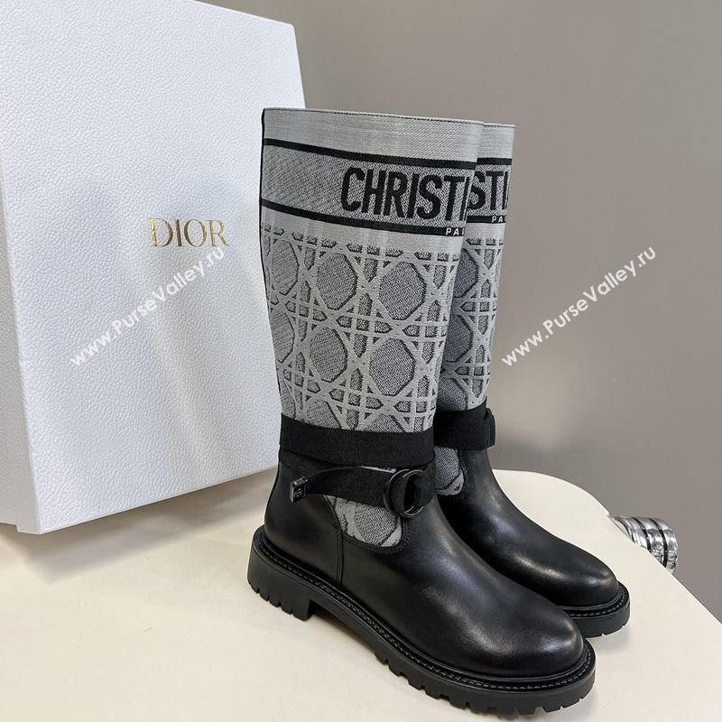 Dior D-Major Medium Boots in Grey Cannage Fabric and Black Calfskin 2025 D09021 (MD-251029025)