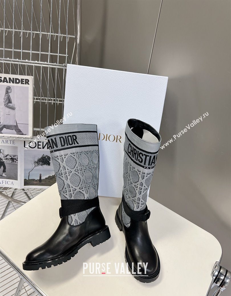 Dior D-Major Medium Boots in Grey Cannage Fabric and Black Calfskin 2025 D09021 (MD-251029025)