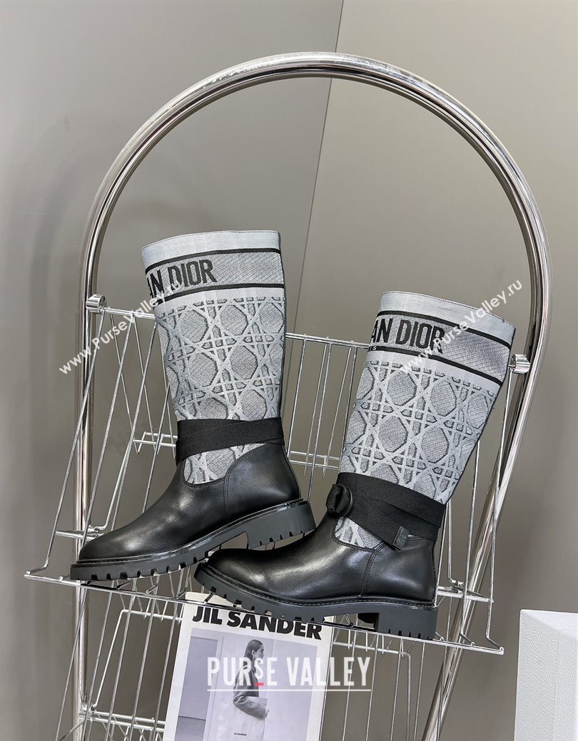 Dior D-Major Medium Boots in Grey Cannage Fabric and Black Calfskin 2025 D09021 (MD-251029025)