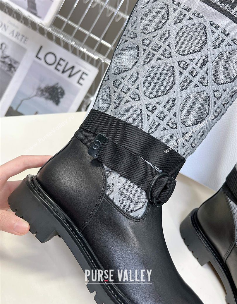Dior D-Major Medium Boots in Grey Cannage Fabric and Black Calfskin 2025 D09021 (MD-251029025)