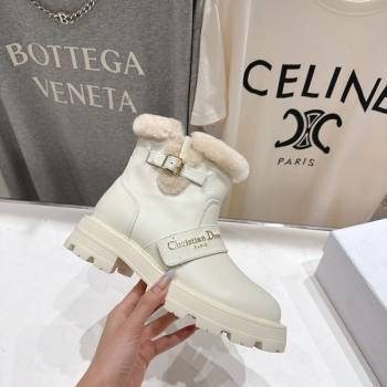 Dior DiorAlps D-Quest Ankle Boots in Grained Calfskin and Wool with Buckle Strap White 2025 1029 (MD-251029037)