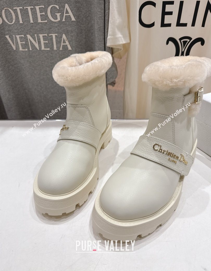 Dior DiorAlps D-Quest Ankle Boots in Grained Calfskin and Wool with Buckle Strap White 2025 1029 (MD-251029037)