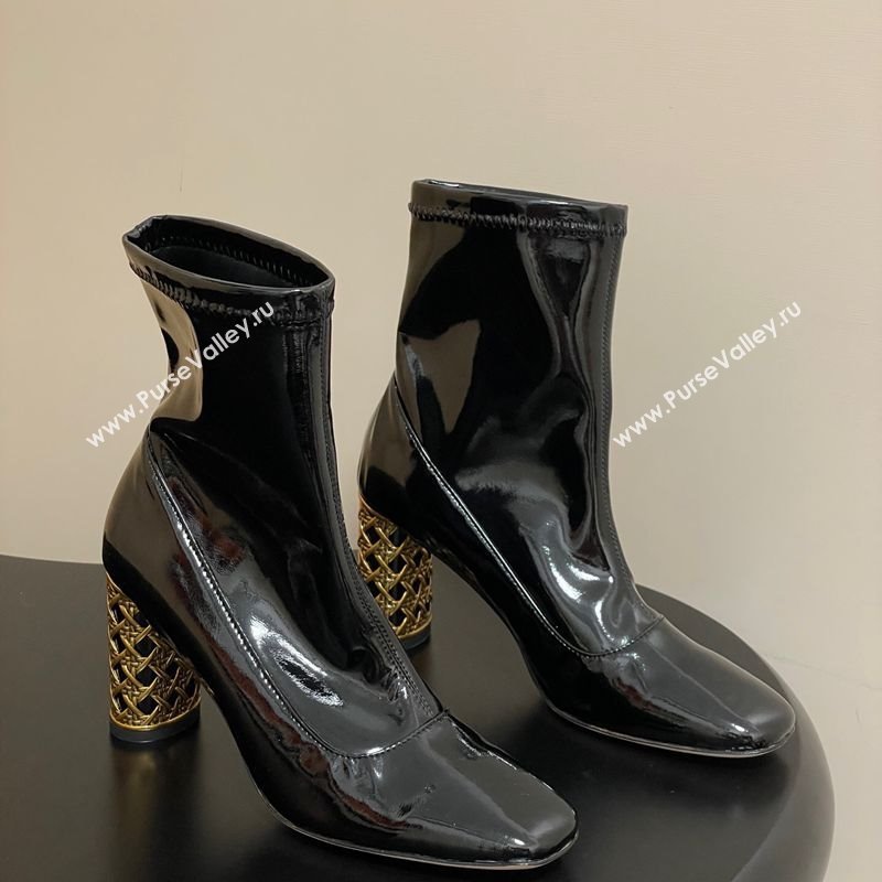 Dior Icon Ankle Boots 8cm Cannage Metal-Tone Heel in Patent Leather Black 2025 1029 (MD-251029047)
