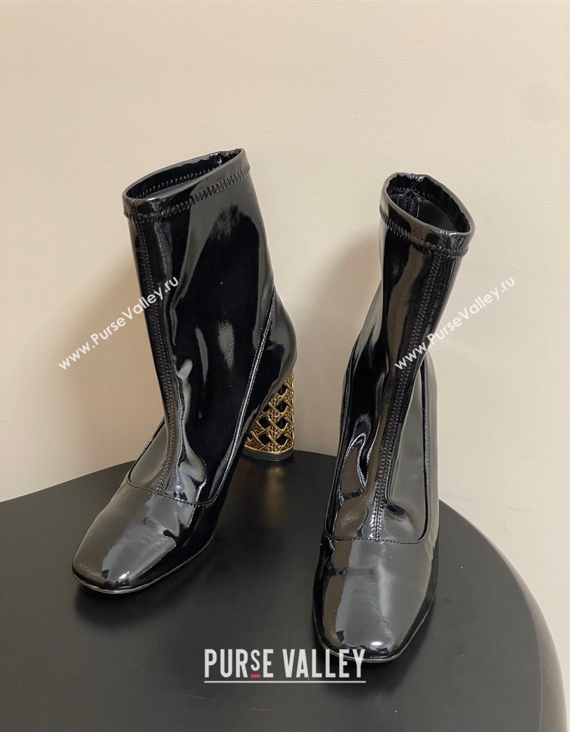 Dior Icon Ankle Boots 8cm Cannage Metal-Tone Heel in Patent Leather Black 2025 1029 (MD-251029047)