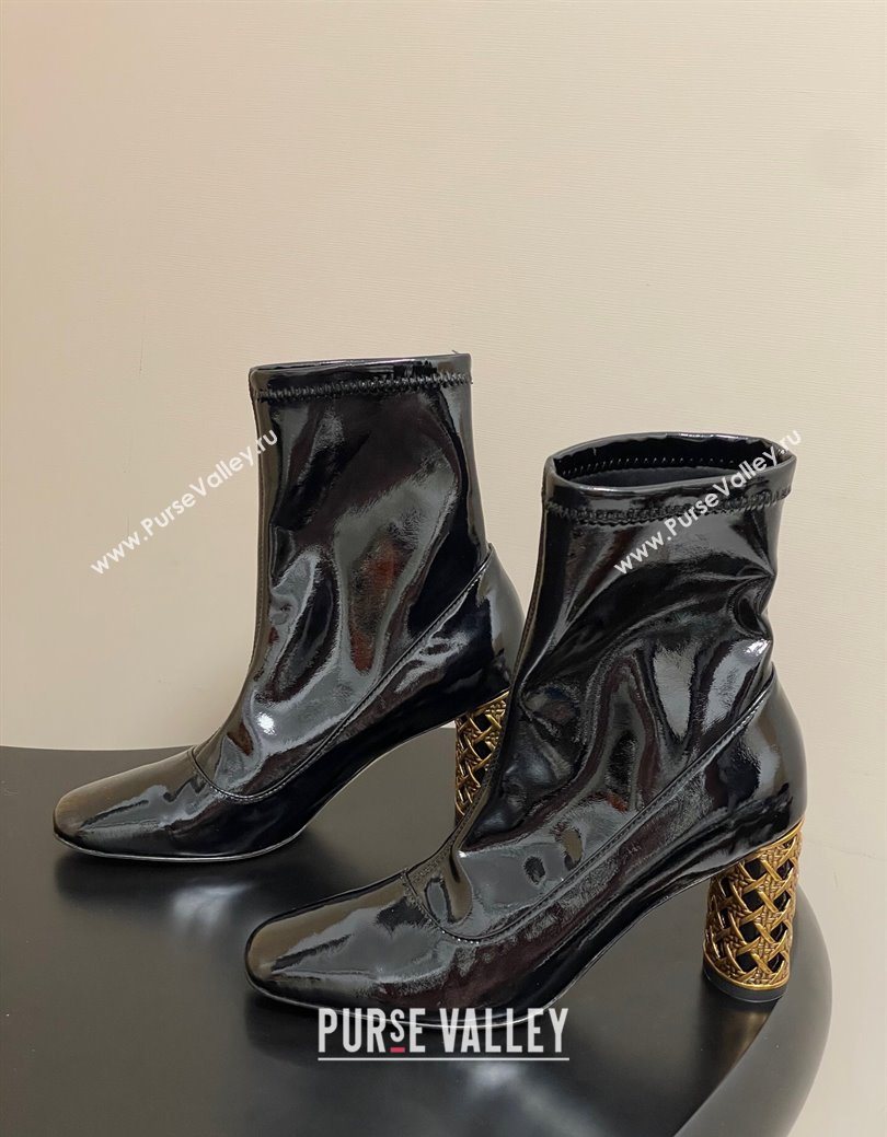 Dior Icon Ankle Boots 8cm Cannage Metal-Tone Heel in Patent Leather Black 2025 1029 (MD-251029047)