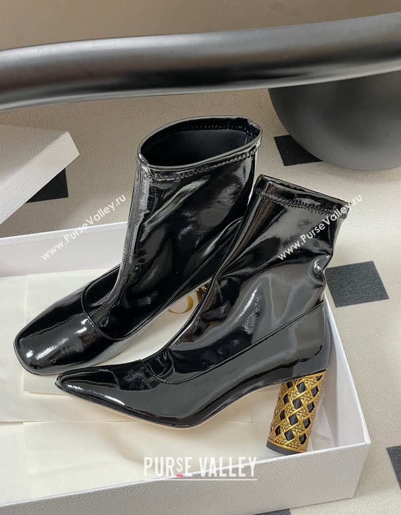 Dior Icon Ankle Boots 8cm Cannage Metal-Tone Heel in Patent Leather Black 2025 1029 (MD-251029047)