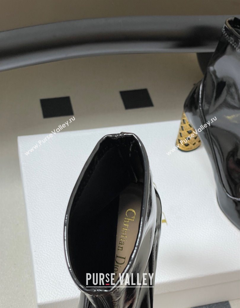 Dior Icon Ankle Boots 8cm Cannage Metal-Tone Heel in Patent Leather Black 2025 1029 (MD-251029047)