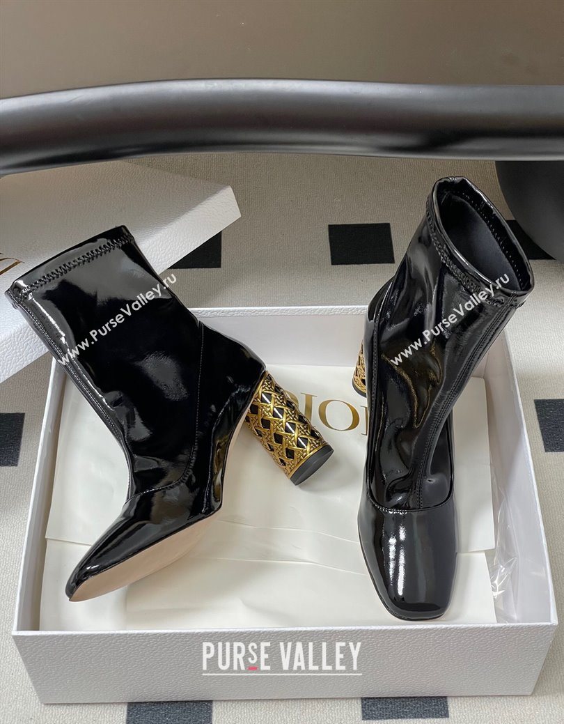 Dior Icon Ankle Boots 8cm Cannage Metal-Tone Heel in Patent Leather Black 2025 1029 (MD-251029047)