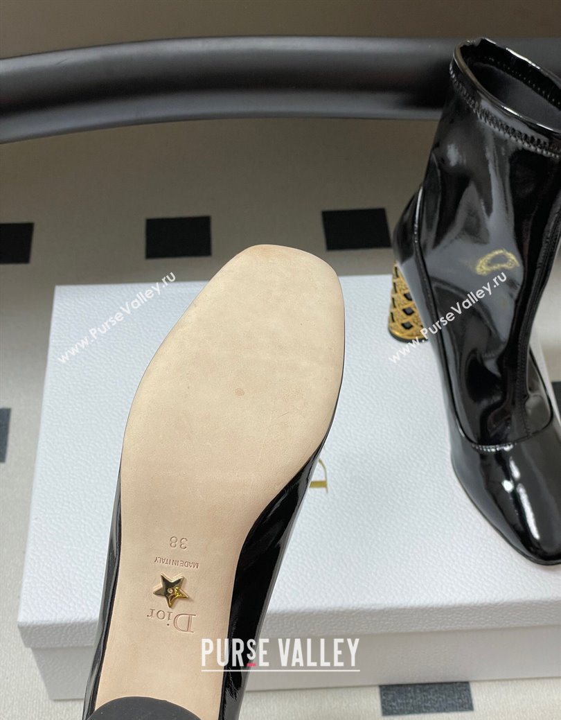 Dior Icon Ankle Boots 8cm Cannage Metal-Tone Heel in Patent Leather Black 2025 1029 (MD-251029047)