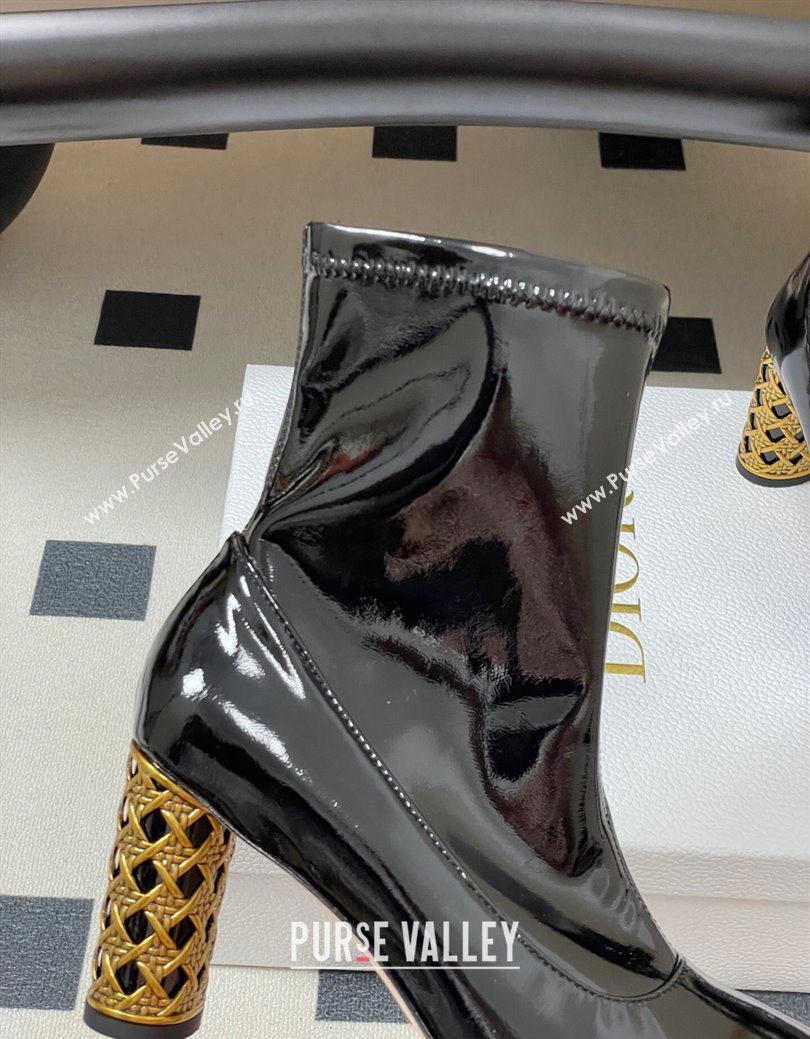 Dior Icon Ankle Boots 8cm Cannage Metal-Tone Heel in Patent Leather Black 2025 1029 (MD-251029047)