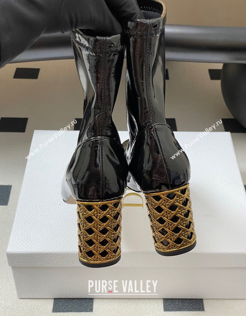 Dior Icon Ankle Boots 8cm Cannage Metal-Tone Heel in Patent Leather Black 2025 1029 (MD-251029047)