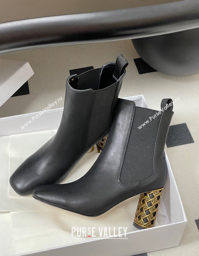 Dior Icon Ankle Boots 8cm Cannage Metal-Tone Heel in Calfskin Leather Black 2025 1029 (MD-251029048)