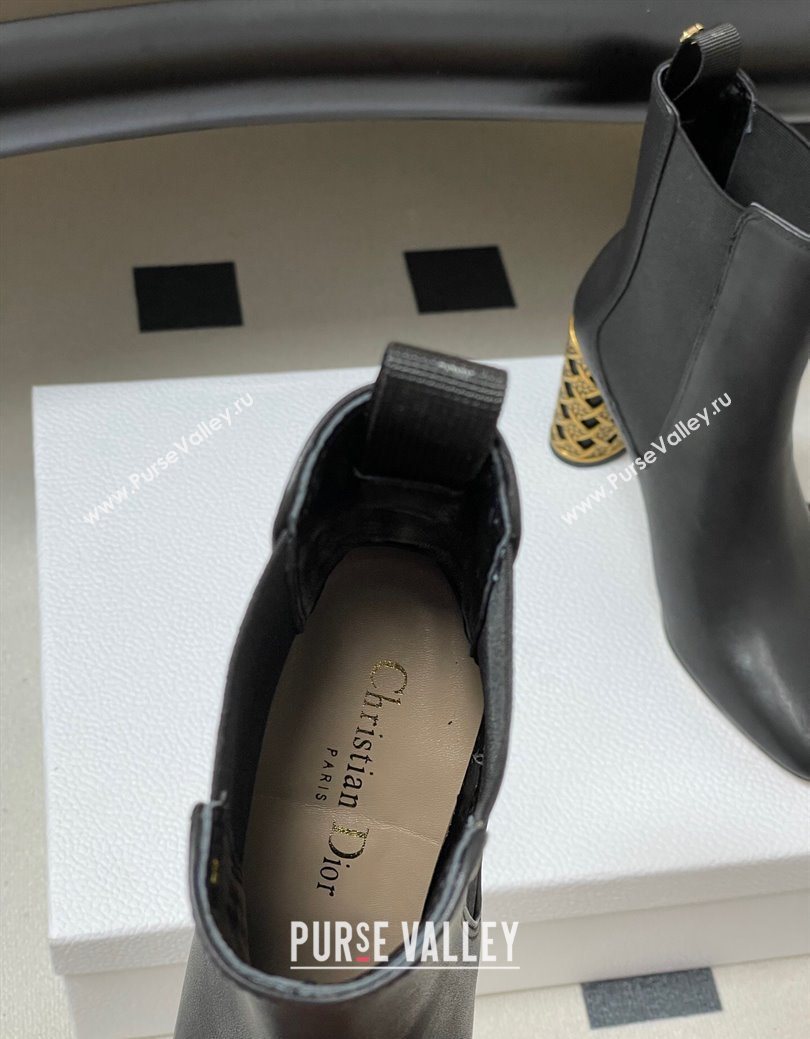 Dior Icon Ankle Boots 8cm Cannage Metal-Tone Heel in Calfskin Leather Black 2025 1029 (MD-251029048)