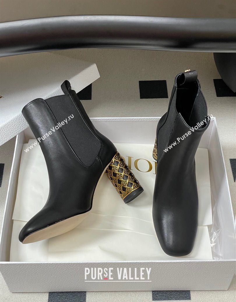 Dior Icon Ankle Boots 8cm Cannage Metal-Tone Heel in Calfskin Leather Black 2025 1029 (MD-251029048)