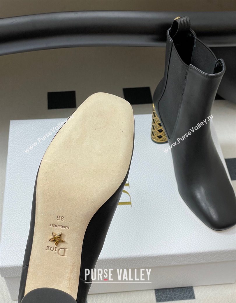 Dior Icon Ankle Boots 8cm Cannage Metal-Tone Heel in Calfskin Leather Black 2025 1029 (MD-251029048)