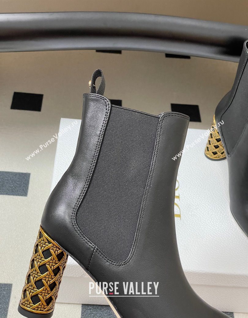 Dior Icon Ankle Boots 8cm Cannage Metal-Tone Heel in Calfskin Leather Black 2025 1029 (MD-251029048)