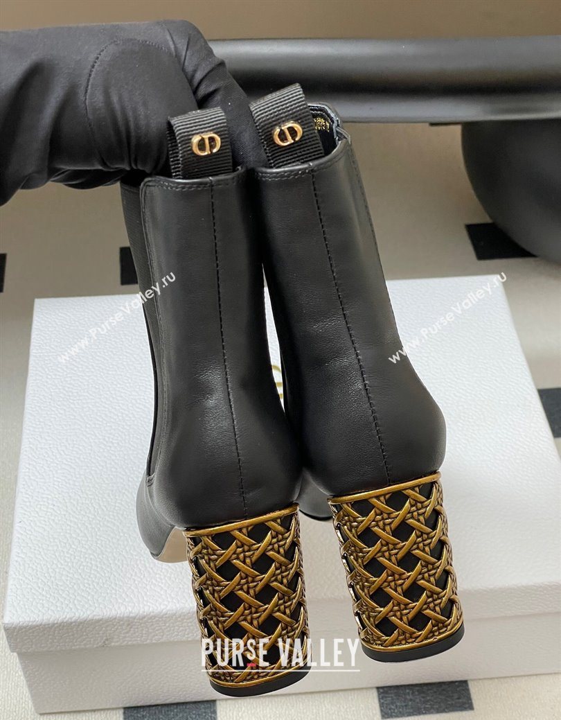 Dior Icon Ankle Boots 8cm Cannage Metal-Tone Heel in Calfskin Leather Black 2025 1029 (MD-251029048)