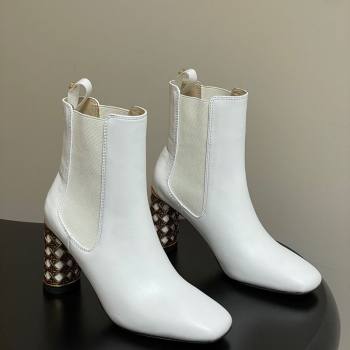 Dior Icon Ankle Boots 8cm Cannage Metal-Tone Heel in Calfskin Leather White 2025 1029 (MD-251029049)