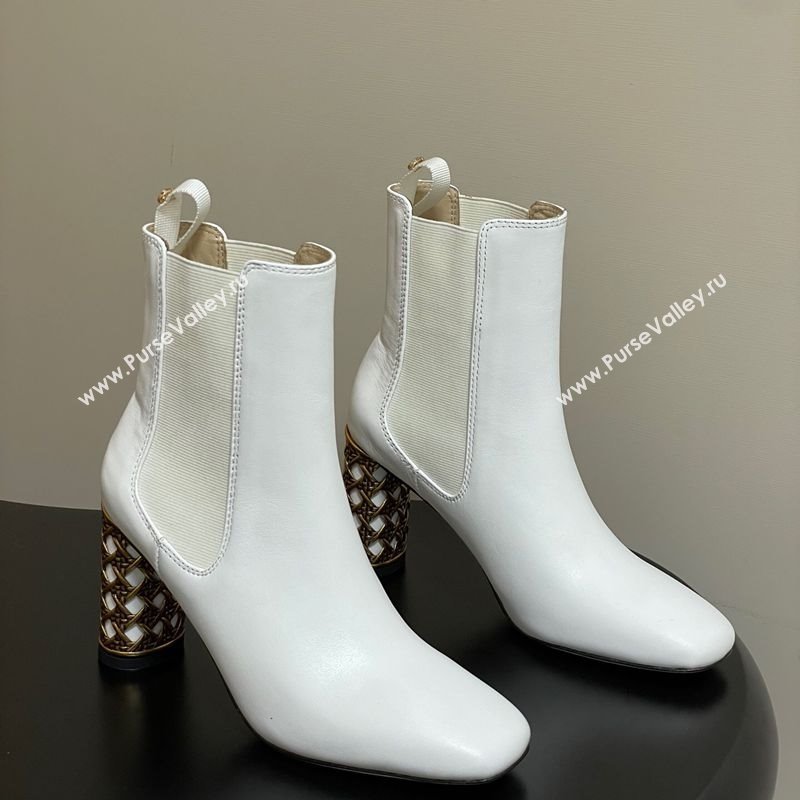 Dior Icon Ankle Boots 8cm Cannage Metal-Tone Heel in Calfskin Leather White 2025 1029 (MD-251029049)