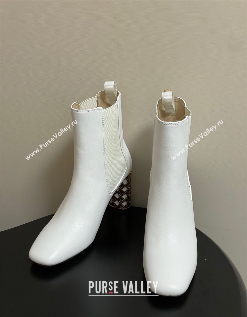 Dior Icon Ankle Boots 8cm Cannage Metal-Tone Heel in Calfskin Leather White 2025 1029 (MD-251029049)