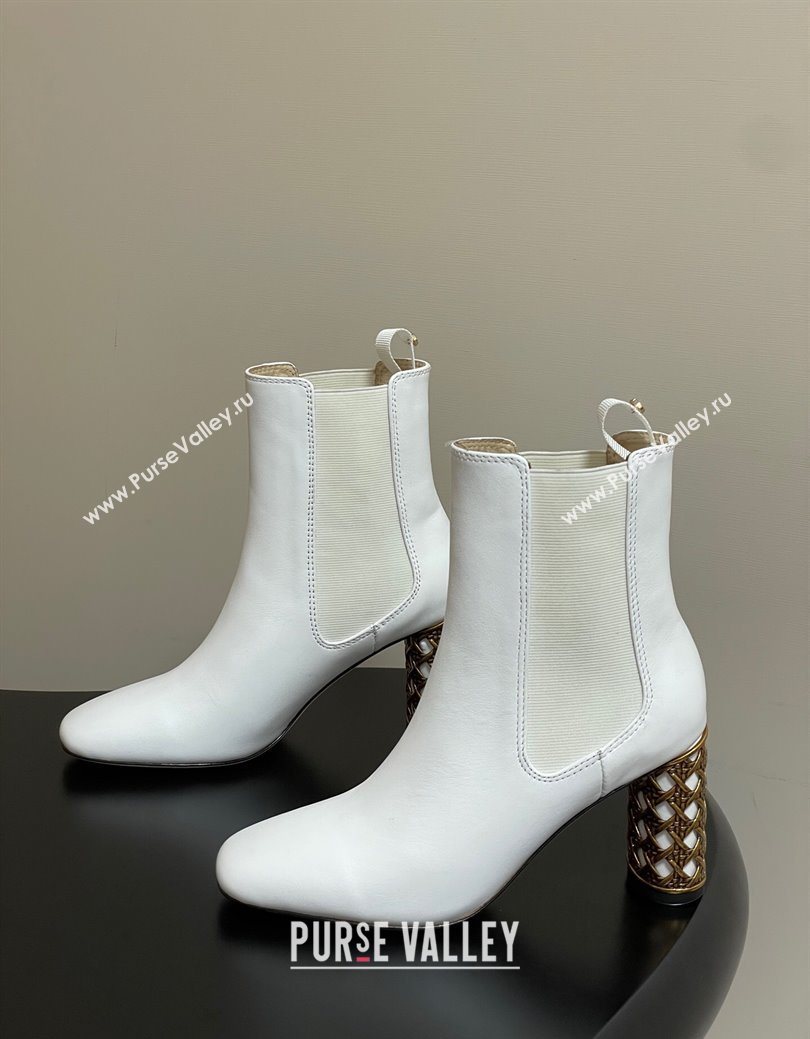 Dior Icon Ankle Boots 8cm Cannage Metal-Tone Heel in Calfskin Leather White 2025 1029 (MD-251029049)