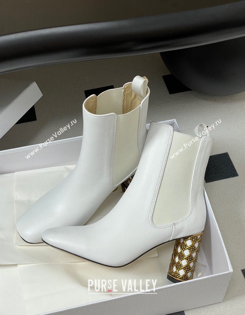 Dior Icon Ankle Boots 8cm Cannage Metal-Tone Heel in Calfskin Leather White 2025 1029 (MD-251029049)