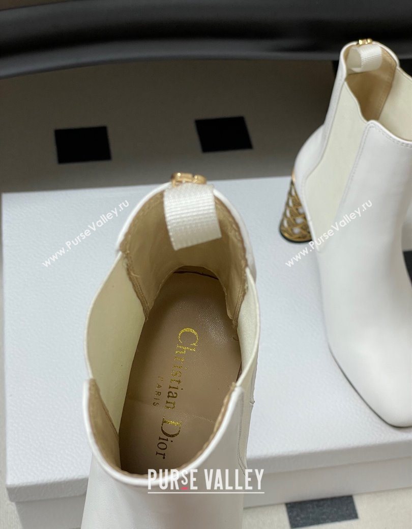 Dior Icon Ankle Boots 8cm Cannage Metal-Tone Heel in Calfskin Leather White 2025 1029 (MD-251029049)