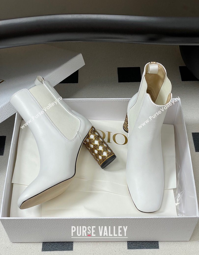 Dior Icon Ankle Boots 8cm Cannage Metal-Tone Heel in Calfskin Leather White 2025 1029 (MD-251029049)