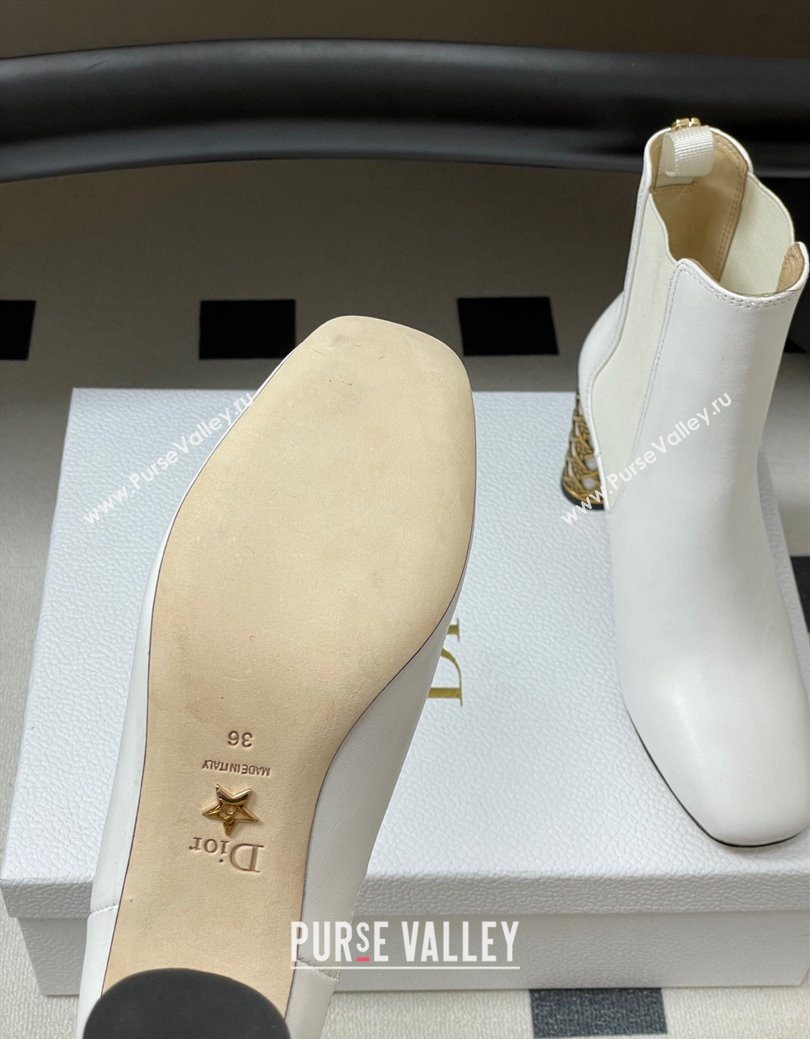 Dior Icon Ankle Boots 8cm Cannage Metal-Tone Heel in Calfskin Leather White 2025 1029 (MD-251029049)