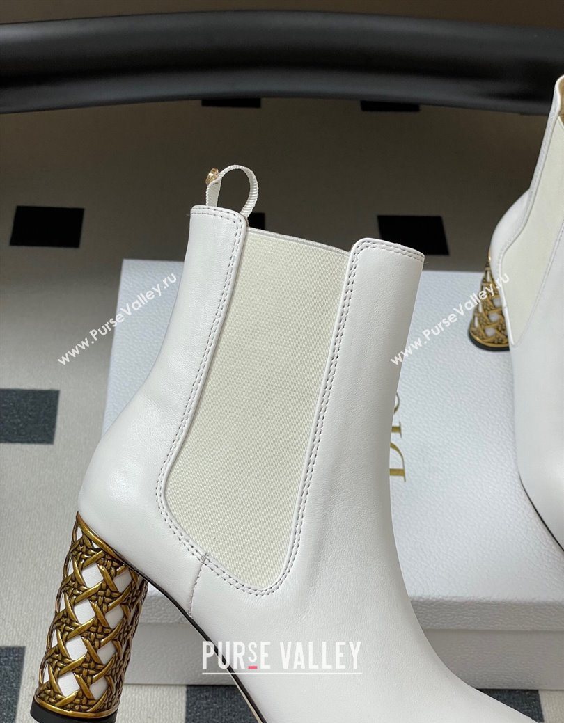 Dior Icon Ankle Boots 8cm Cannage Metal-Tone Heel in Calfskin Leather White 2025 1029 (MD-251029049)