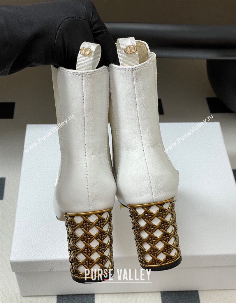 Dior Icon Ankle Boots 8cm Cannage Metal-Tone Heel in Calfskin Leather White 2025 1029 (MD-251029049)