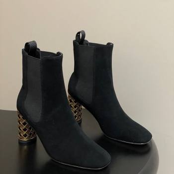 Dior Icon Ankle Boots 8cm Cannage Metal-Tone Heel in Suede Black 2025 1029 (MD-251029050)