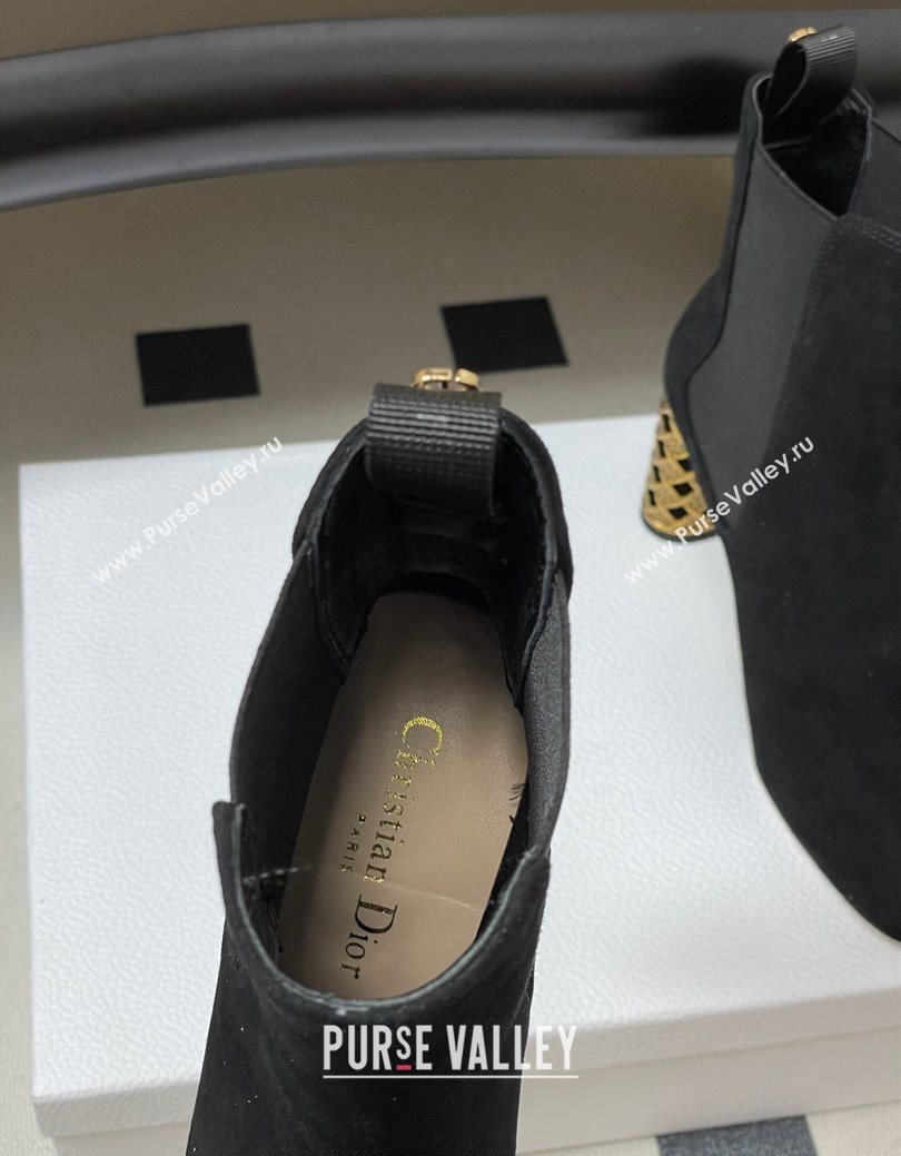 Dior Icon Ankle Boots 8cm Cannage Metal-Tone Heel in Suede Black 2025 1029 (MD-251029050)