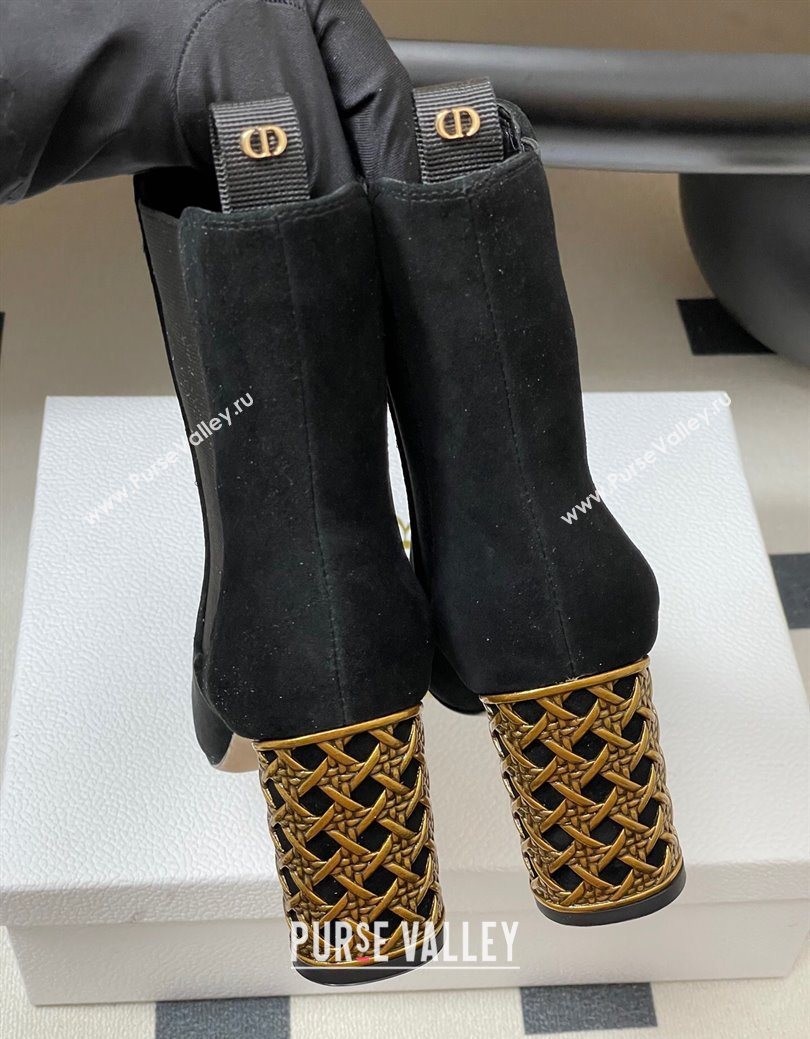 Dior Icon Ankle Boots 8cm Cannage Metal-Tone Heel in Suede Black 2025 1029 (MD-251029050)