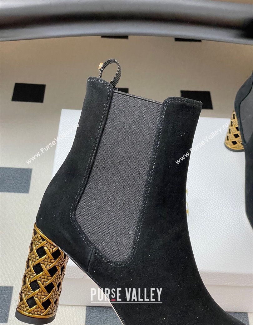 Dior Icon Ankle Boots 8cm Cannage Metal-Tone Heel in Suede Black 2025 1029 (MD-251029050)