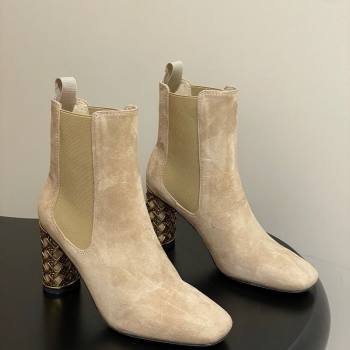 Dior Icon Ankle Boots 8cm Cannage Metal-Tone Heel in Suede Beige 2025 1029 (MD-251029051)