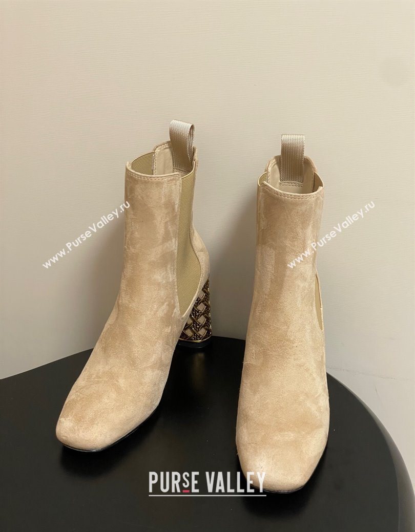 Dior Icon Ankle Boots 8cm Cannage Metal-Tone Heel in Suede Beige 2025 1029 (MD-251029051)
