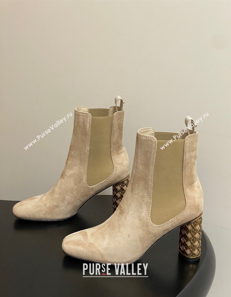 Dior Icon Ankle Boots 8cm Cannage Metal-Tone Heel in Suede Beige 2025 1029 (MD-251029051)