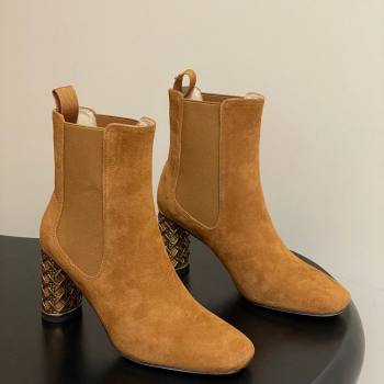 Dior Icon Ankle Boots 8cm Cannage Metal-Tone Heel in Suede Brown 2025 1029 (MD-251029053)