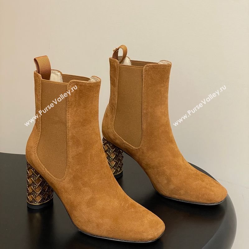 Dior Icon Ankle Boots 8cm Cannage Metal-Tone Heel in Suede Brown 2025 1029 (MD-251029053)