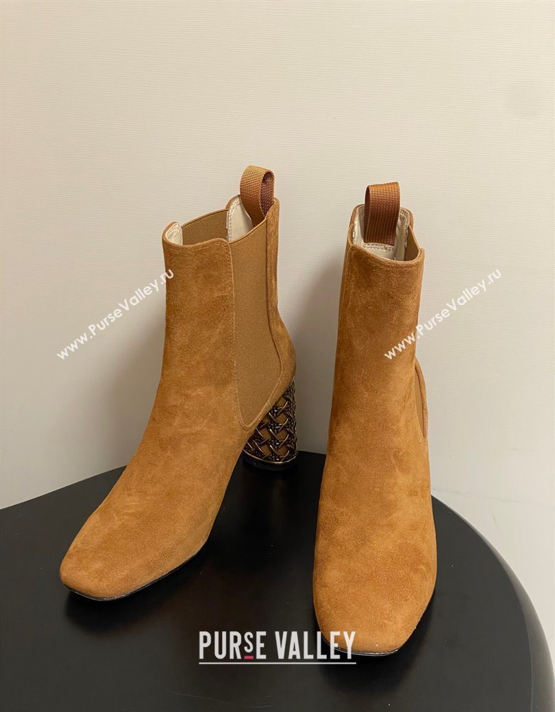 Dior Icon Ankle Boots 8cm Cannage Metal-Tone Heel in Suede Brown 2025 1029 (MD-251029053)