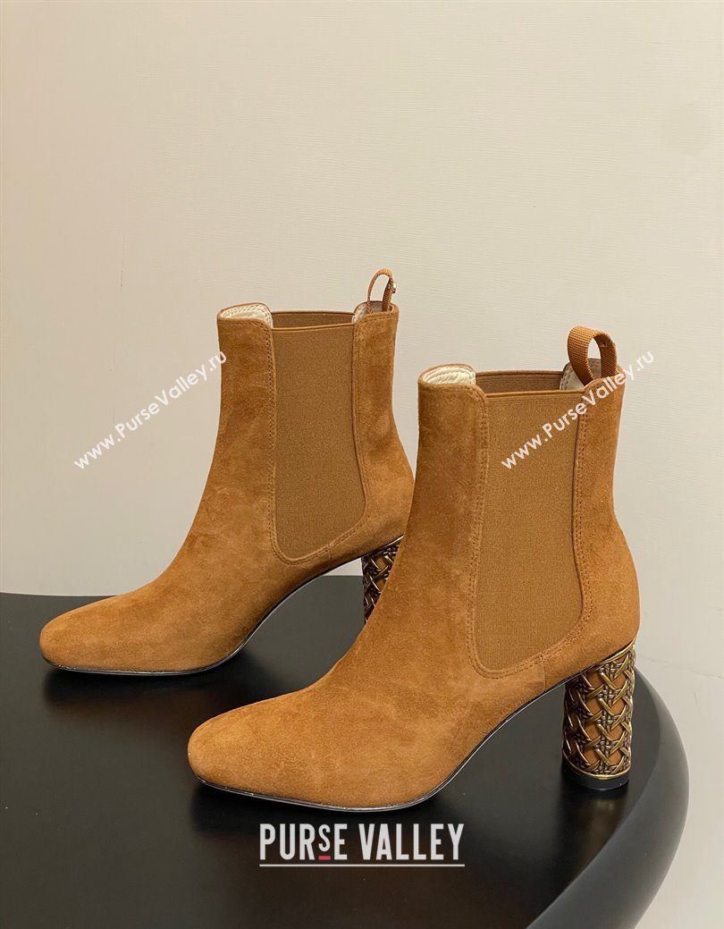Dior Icon Ankle Boots 8cm Cannage Metal-Tone Heel in Suede Brown 2025 1029 (MD-251029053)