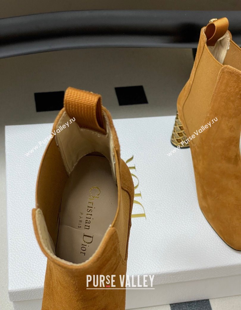 Dior Icon Ankle Boots 8cm Cannage Metal-Tone Heel in Suede Brown 2025 1029 (MD-251029053)