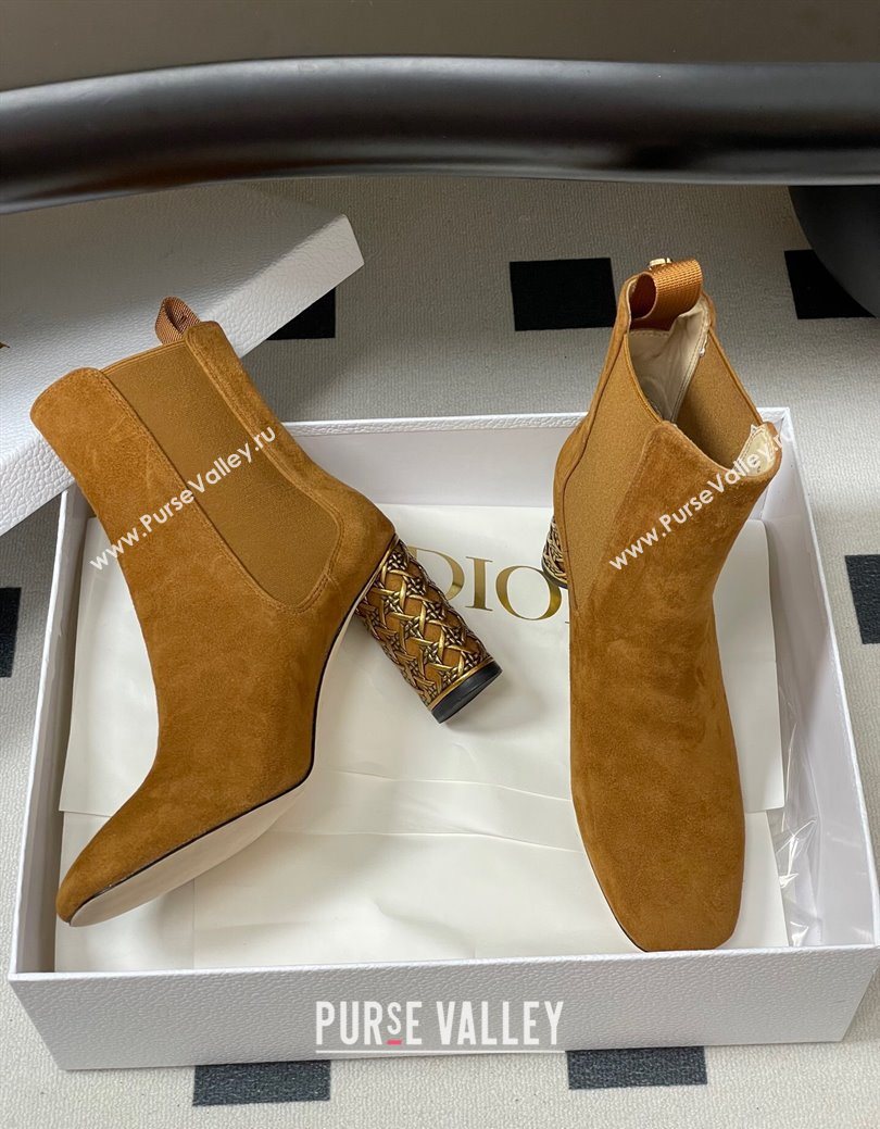 Dior Icon Ankle Boots 8cm Cannage Metal-Tone Heel in Suede Brown 2025 1029 (MD-251029053)