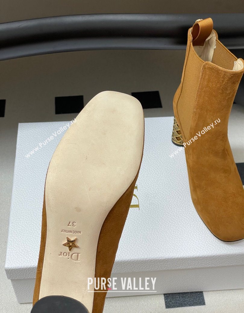 Dior Icon Ankle Boots 8cm Cannage Metal-Tone Heel in Suede Brown 2025 1029 (MD-251029053)