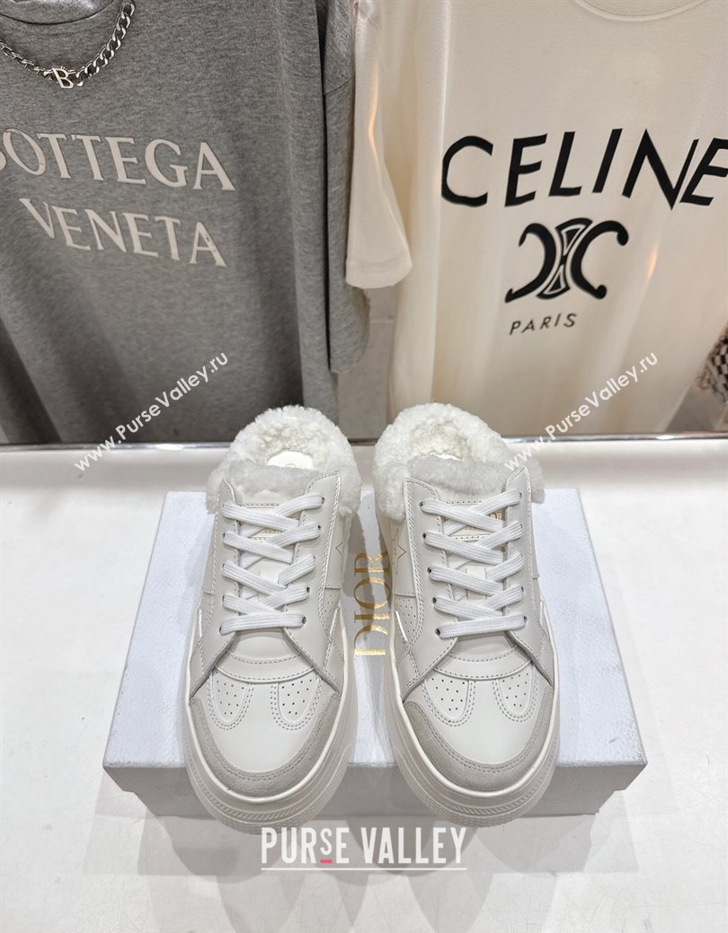 Dior Star Platform Sneaker Mules 5cm in Calfskin Leather and Wool White1 2025 (MD-251029057)