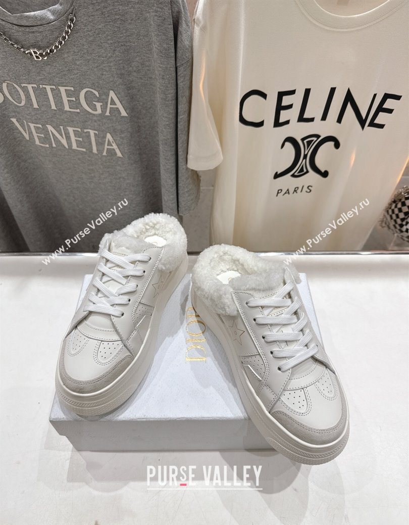 Dior Star Platform Sneaker Mules 5cm in Calfskin Leather and Wool White1 2025 (MD-251029057)