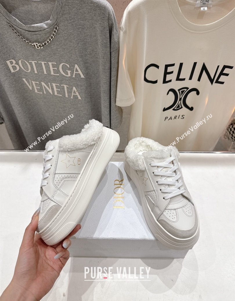 Dior Star Platform Sneaker Mules 5cm in Calfskin Leather and Wool White1 2025 (MD-251029057)