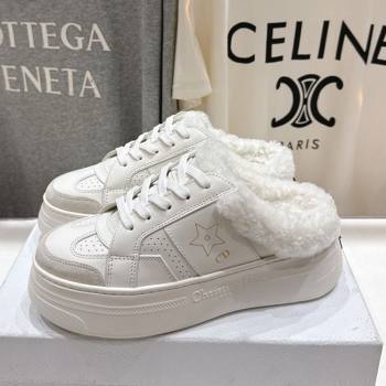 Dior Star Platform Sneaker Mules 5cm in Calfskin Leather and Wool White1 2025 (MD-251029057)