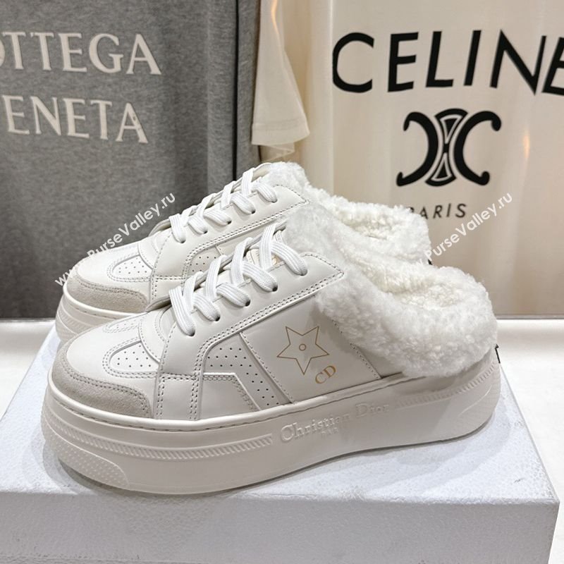 Dior Star Platform Sneaker Mules 5cm in Calfskin Leather and Wool White1 2025 (MD-251029057)